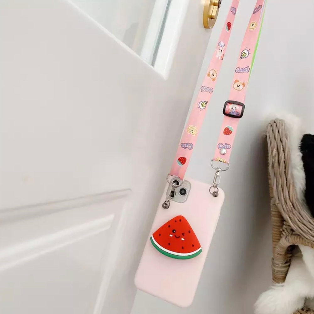 Iphone 11 Pro Max Case with cute strap and watermelon popsocket
